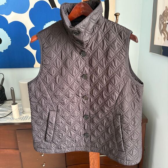 Women's Lands End Black Quilted Puffer Vest with Buttons size M (petite) - Picture 2 of 8